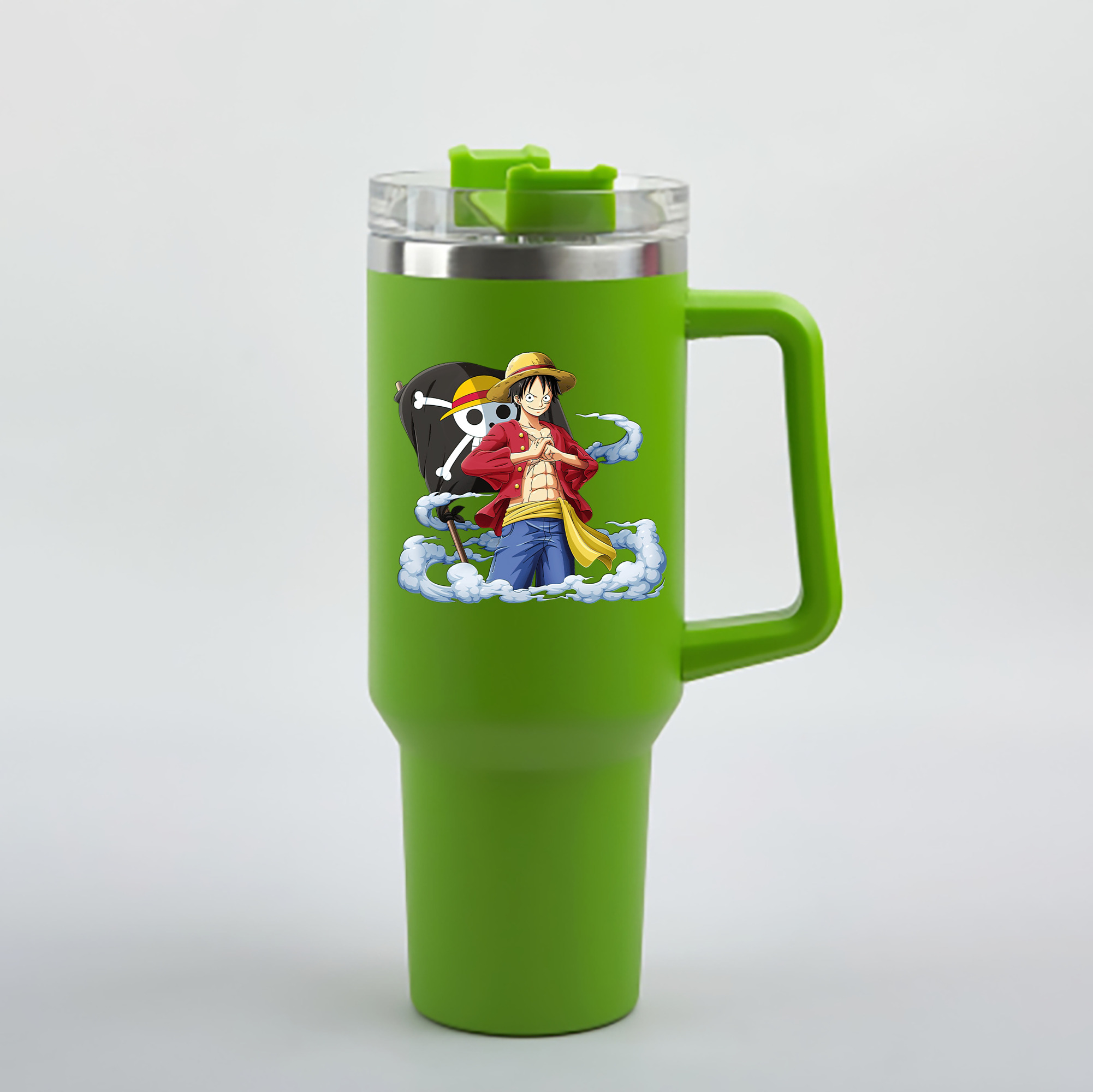 ワンピース モンキー・D・ルフィ ONE PIECE Monkey D. Luffy 1200mL車用タンブラー - クリスタルステッカー（プラスチックストロー付き）